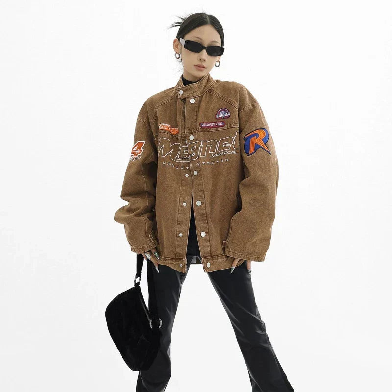 Women Retro High Street Light Blue Denim Jacket