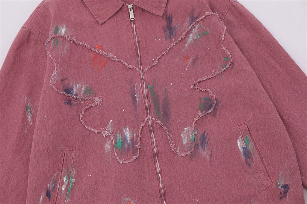 Splash Ink Embroidered Butterfly Jean Jacket
