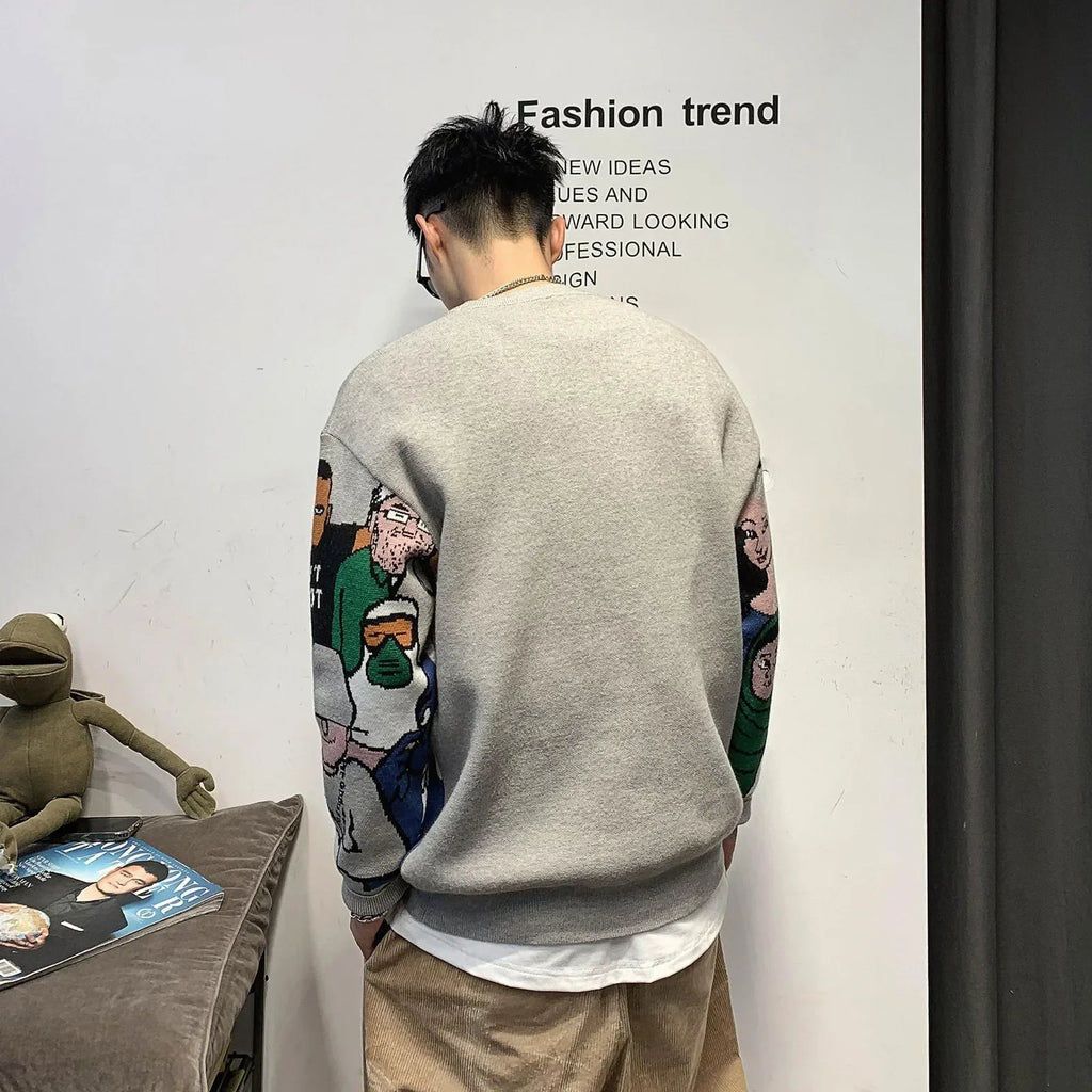 Cozy Patchwork Rabbit O Neck Sweater