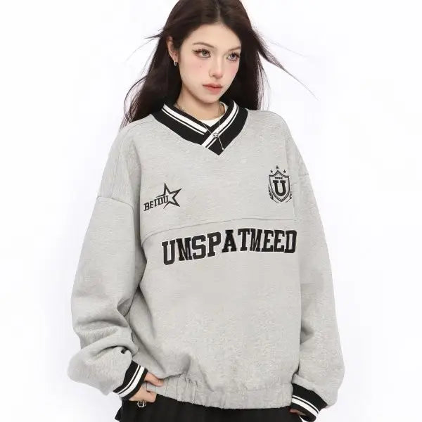 Retro American Style Letter Embroidered Hip Sweatshirt