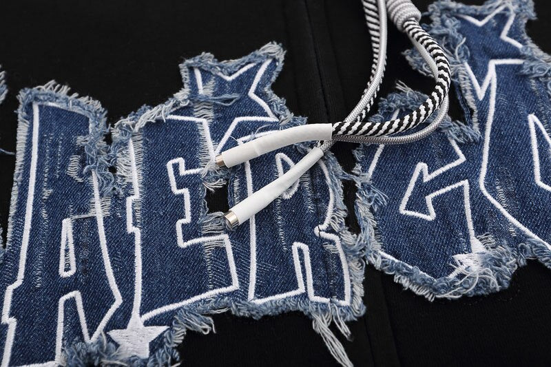 Retro Embroidery Denim Star Hoodie