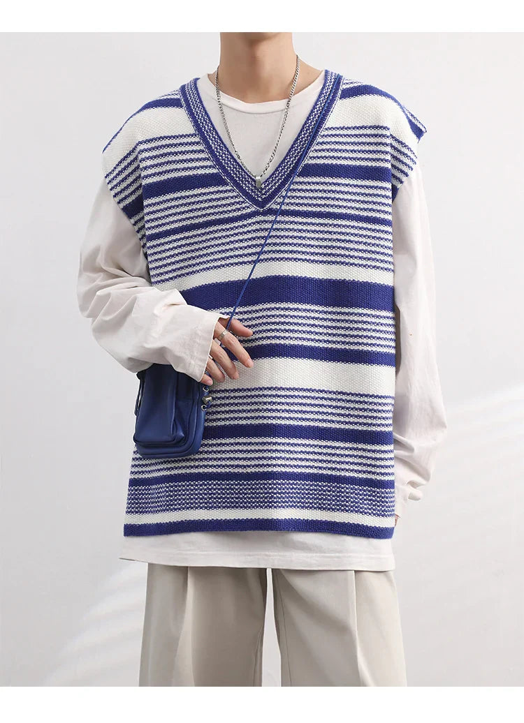 Classic Korean Stylish Striped Knit Vest Sweater