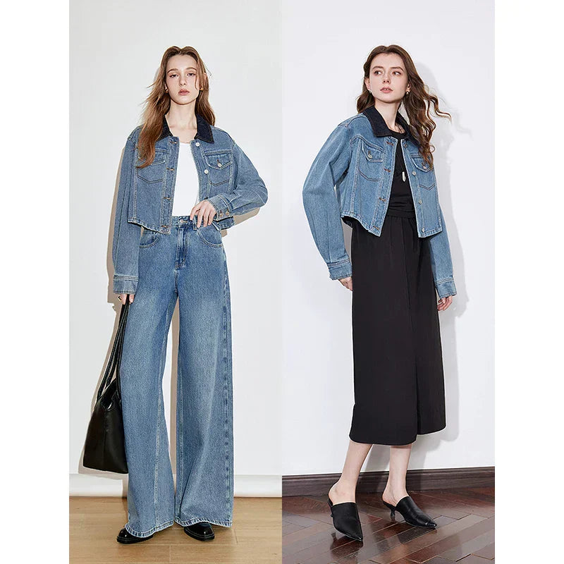 Contrasting Spring Button Denim Jacket