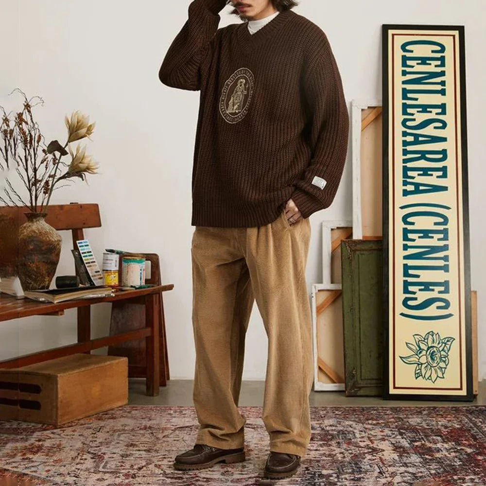 Classic Knitted Letter Badge V-Neck Sweater