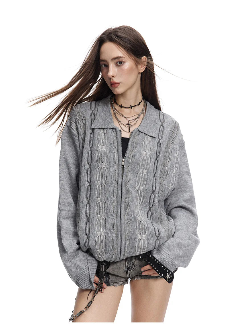 Cable Knit Zip-Up Sweater