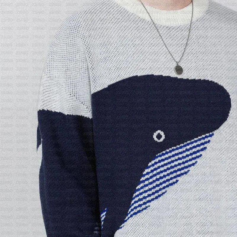 Splicing Blue Whale Knitted Sweater