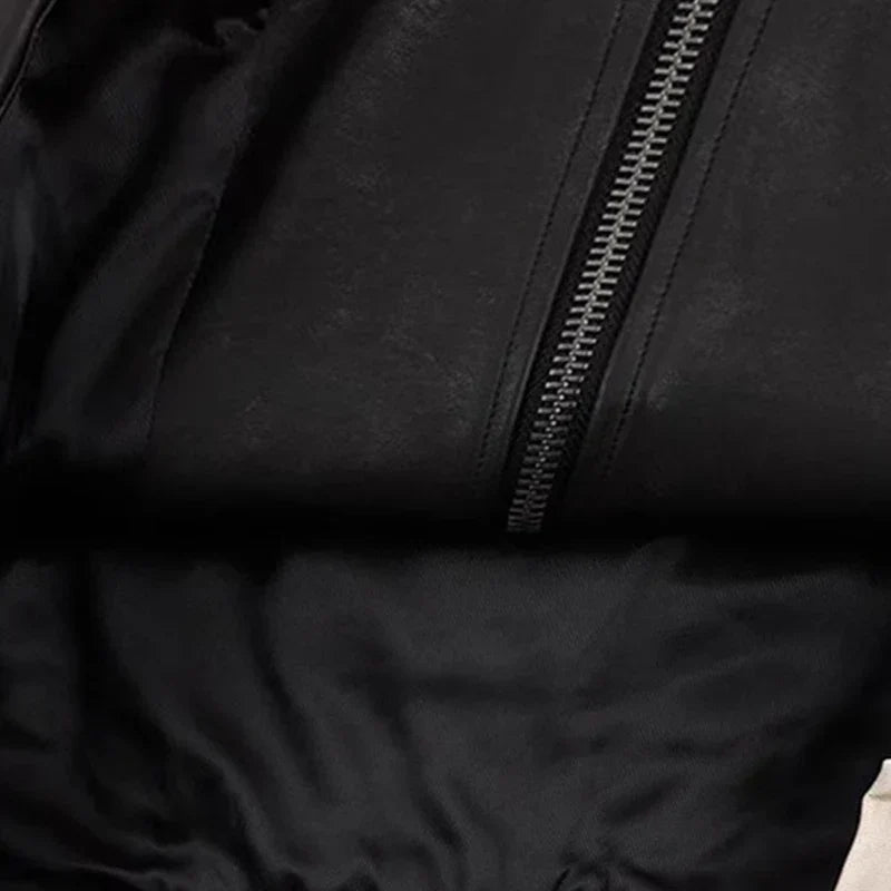 Contrasting Color Leather Jacket