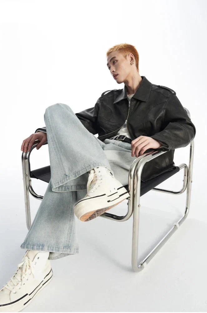 Cool Handsome Distressed PU Leather Jacket