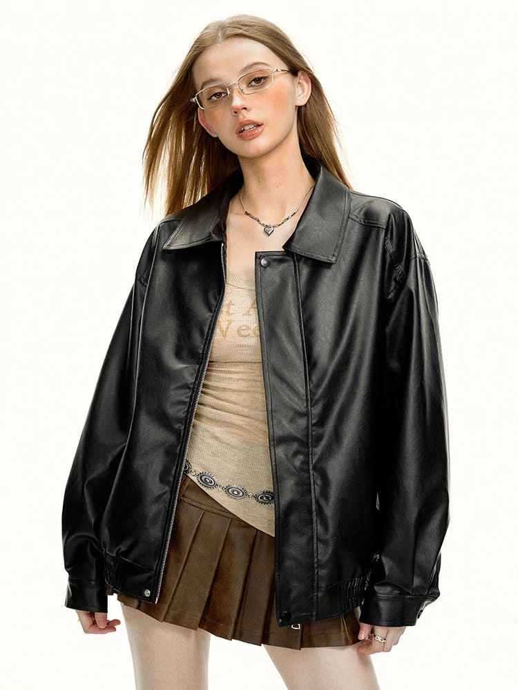 Women Cool High End Solid Color Leather Jacket