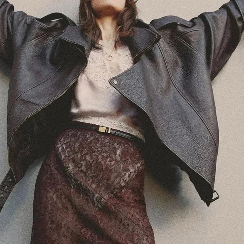 Women Oversized Genuine Leather Jacket