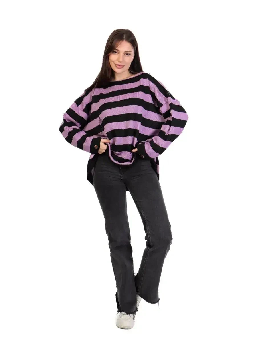 Women Gothic Oversized Striped Knitted Sweater