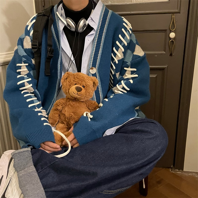 Plaid Stitched Cardigan