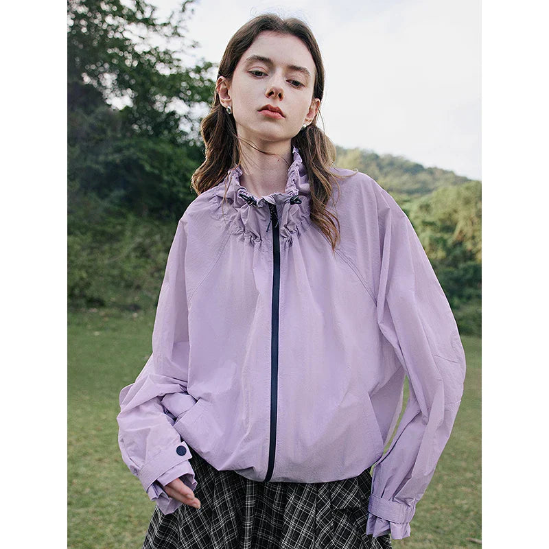 Lightweight Ice Silk Jacquard Drawn Collar Sweatshirt