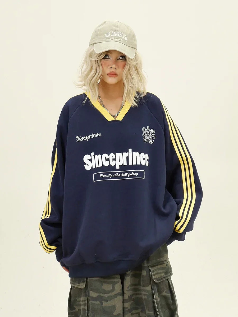 Women Contrasting Color V-Neck Sweatshirt