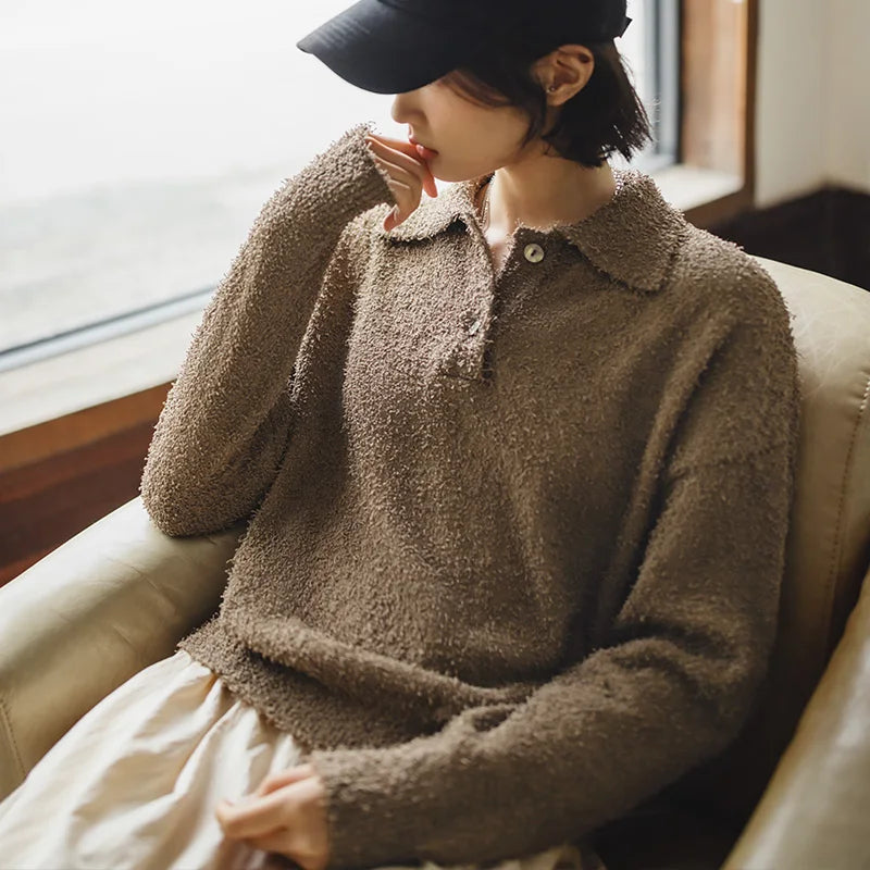 Warm Khaki Fleece Casual Stylish Sweater