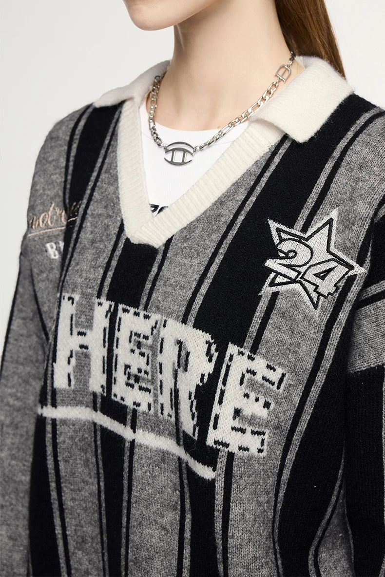 Striped Wheel Star Design Sweater