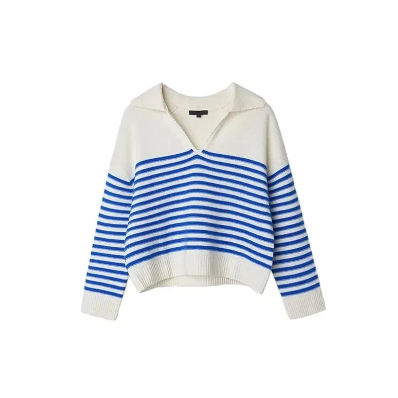 Stylish Striped Winter Knit Pullover Sweater