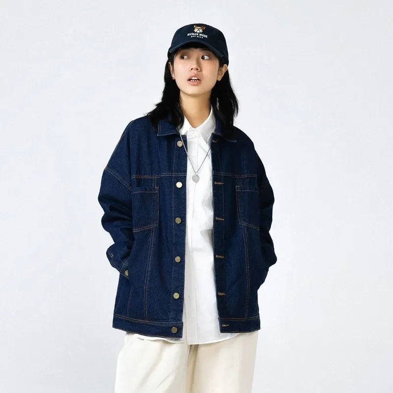 Autumn Japanese Style Loose Workwear Denim Jacket
