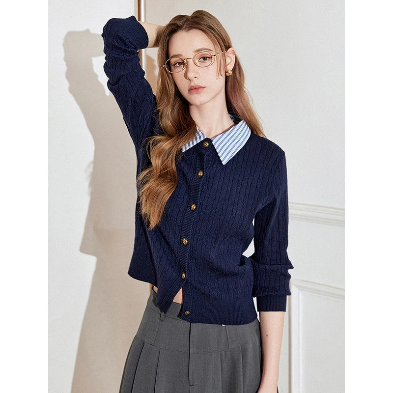 Navy Blue Knitted Button Cardigan