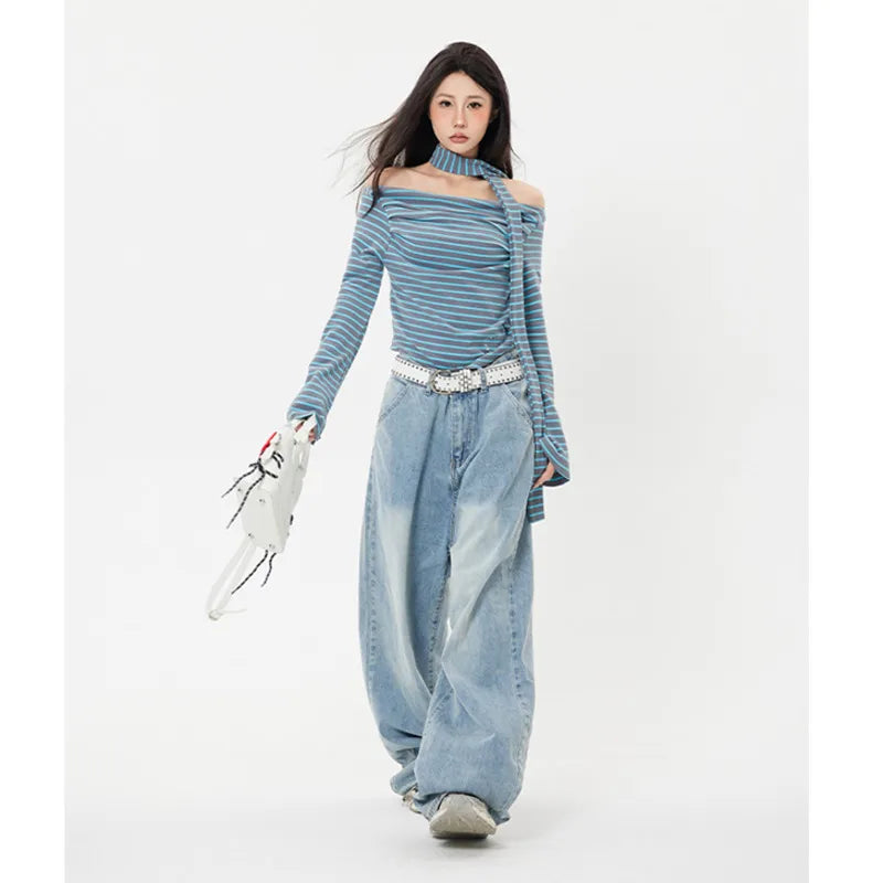 Y2K Baggy Striped Wide-Leg Jeans