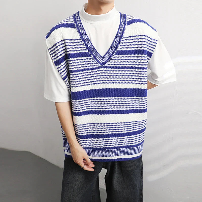 Classic Korean Stylish Striped Knit Vest Sweater