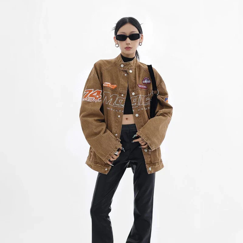 Women Retro High Street Light Blue Denim Jacket