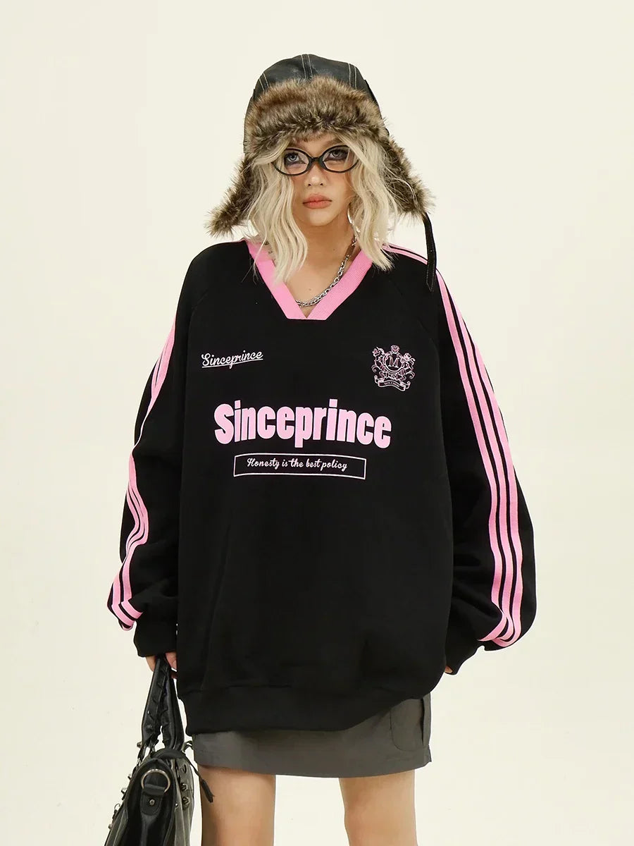 Women Contrasting Color V-Neck Sweatshirt