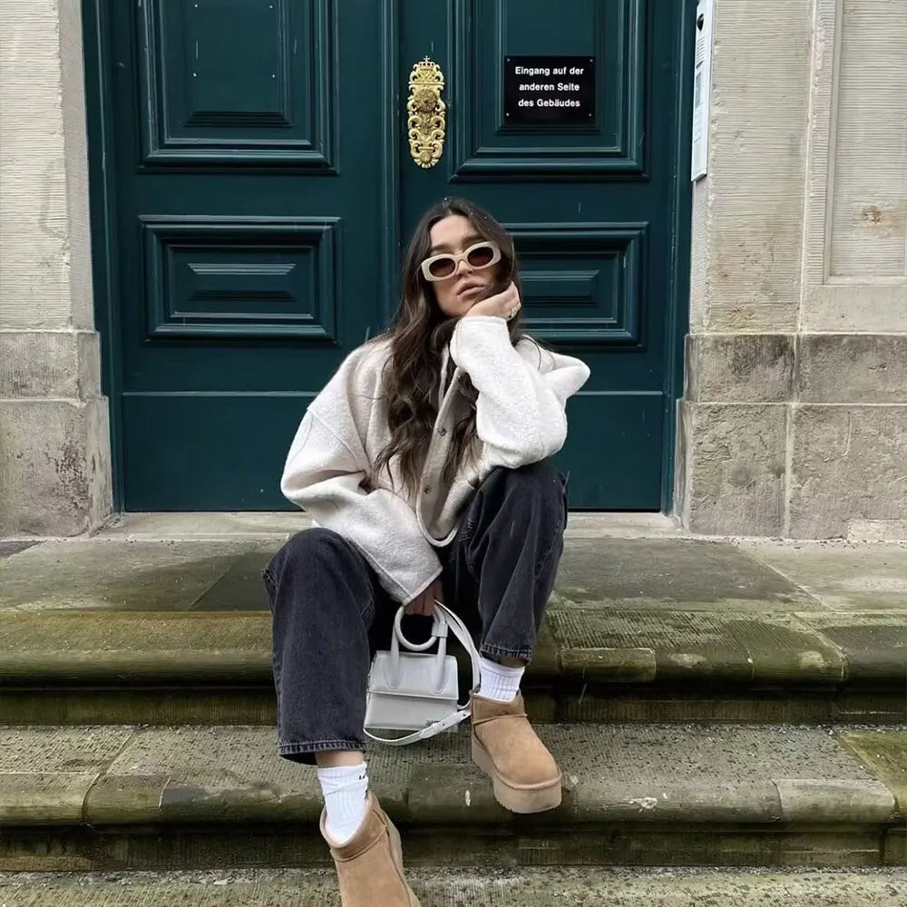 Oversized Fleece Bomber Jacket