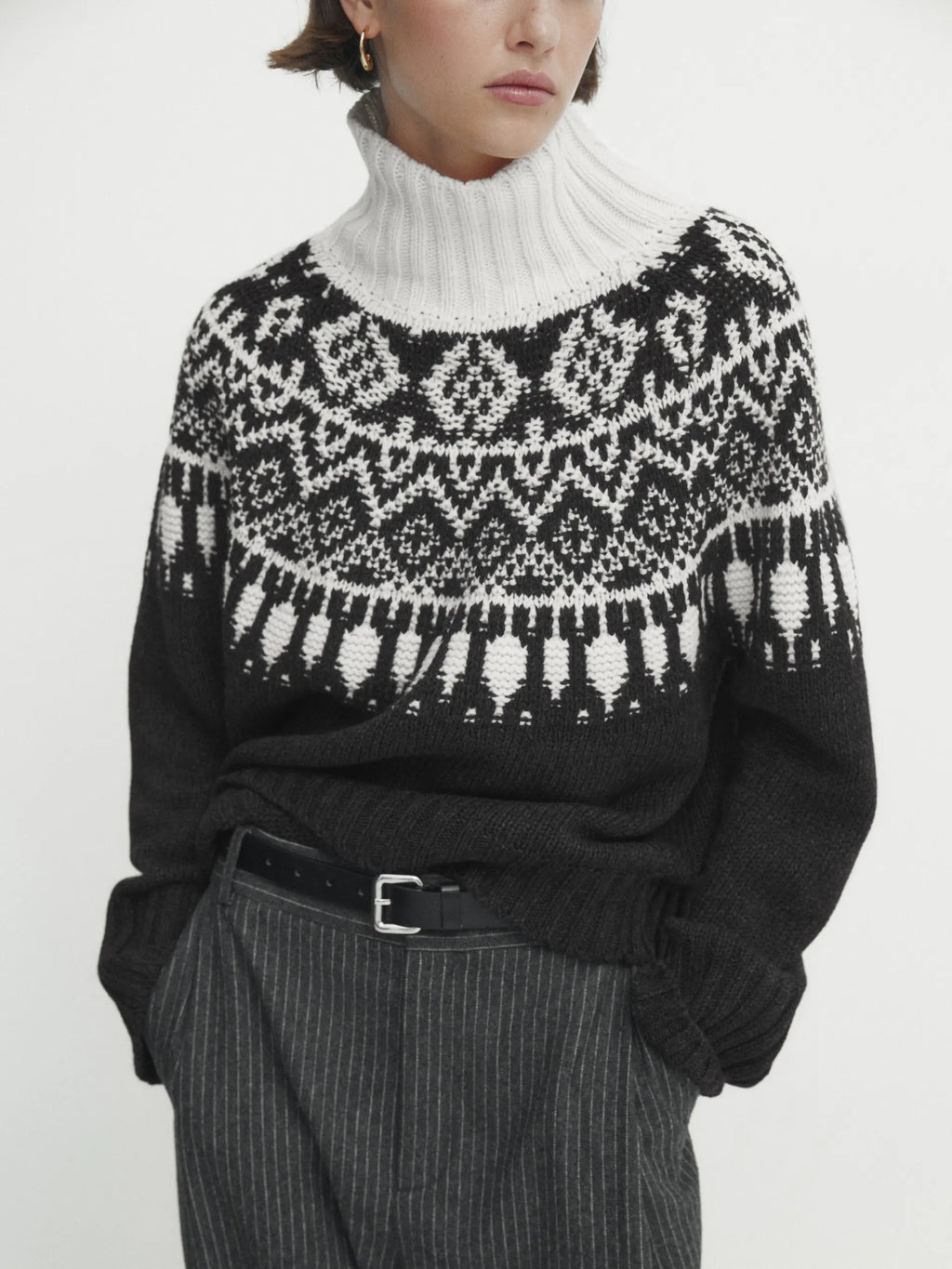 Classic Ethereal Spring Style Jacquard Turtleneck Sweater