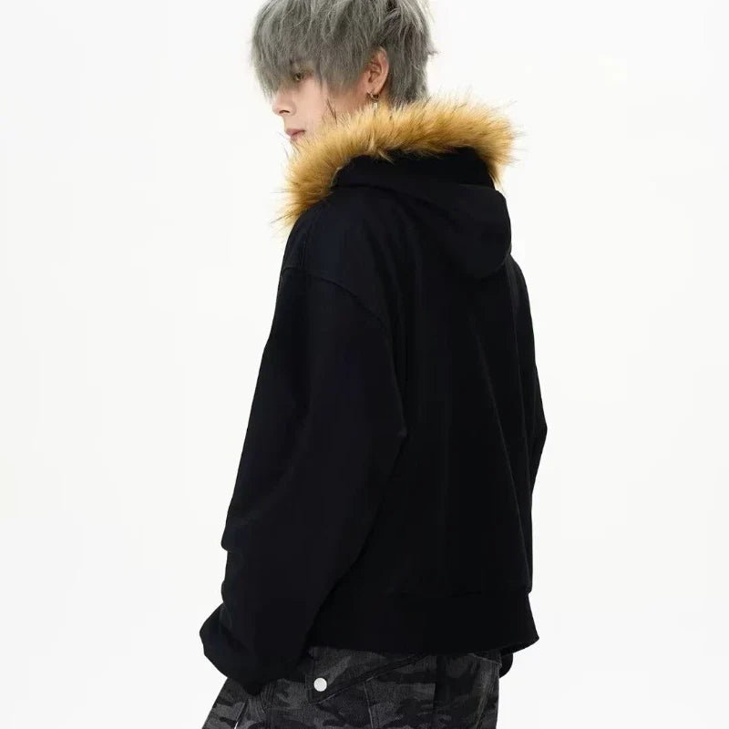Autumn Japanese Edge Fur Collar Hoodied Sweatshirt