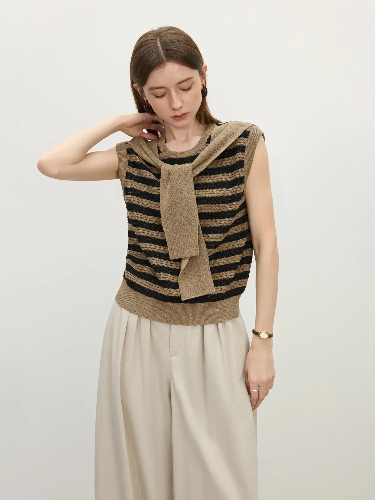 Women Retro Striped Knit Summer Sleeveless Sweater