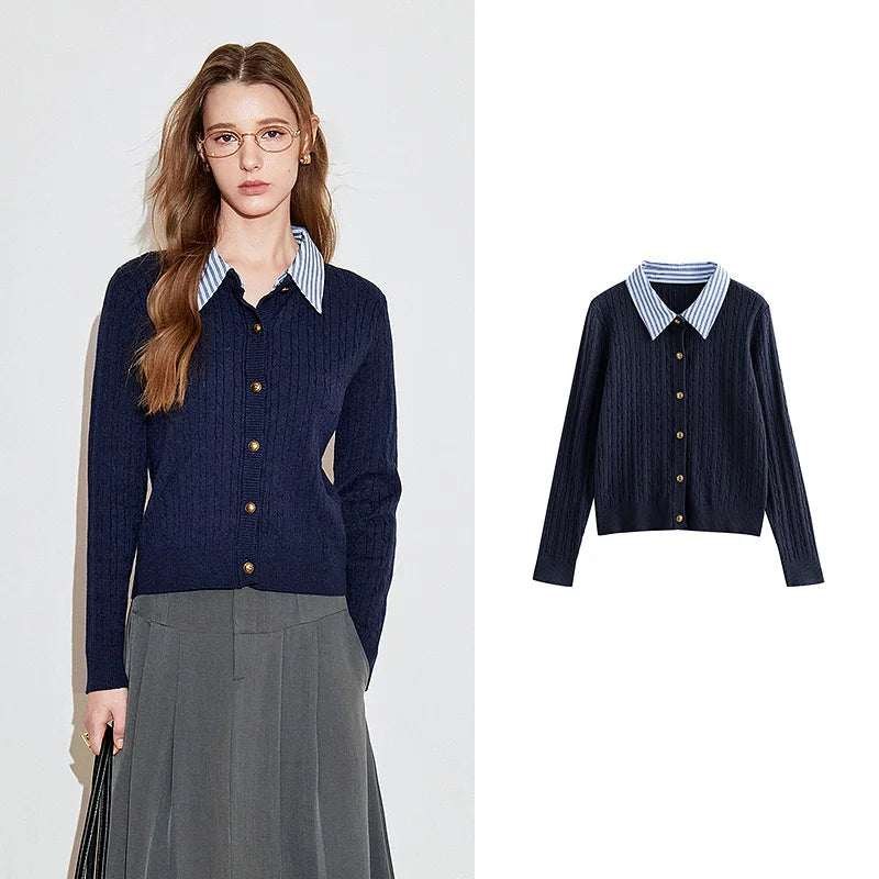 Navy Blue Knitted Button Cardigan