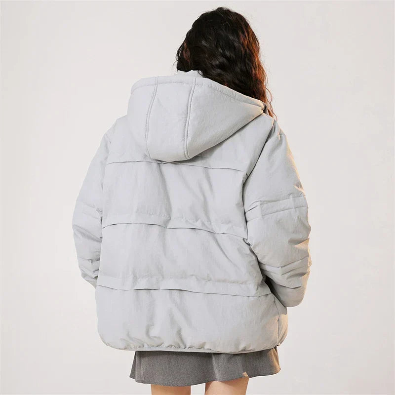 Solid Hooded Collar Puffer Jacket