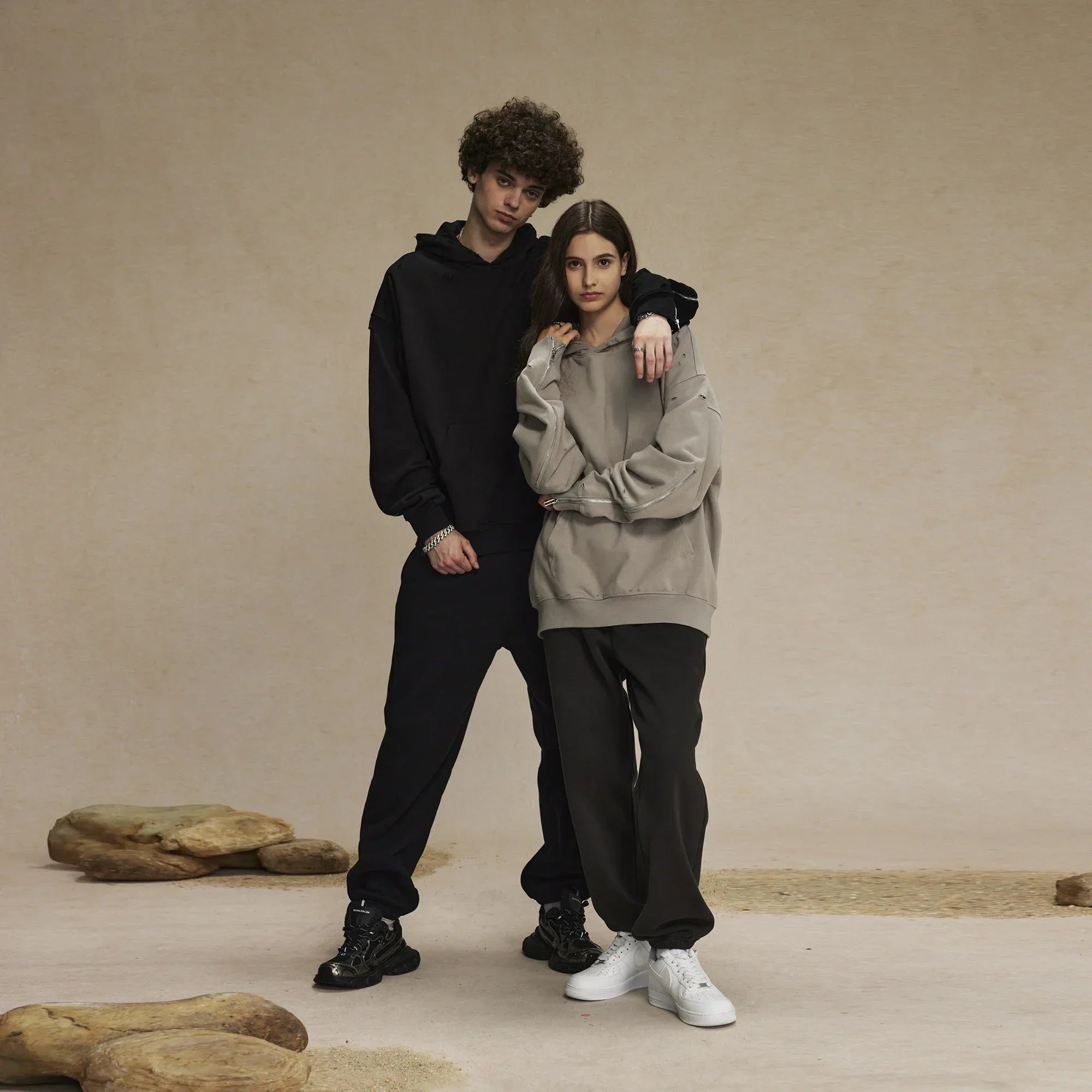 Frayed Woolen Zip-Up Hoodie Sweatshirt