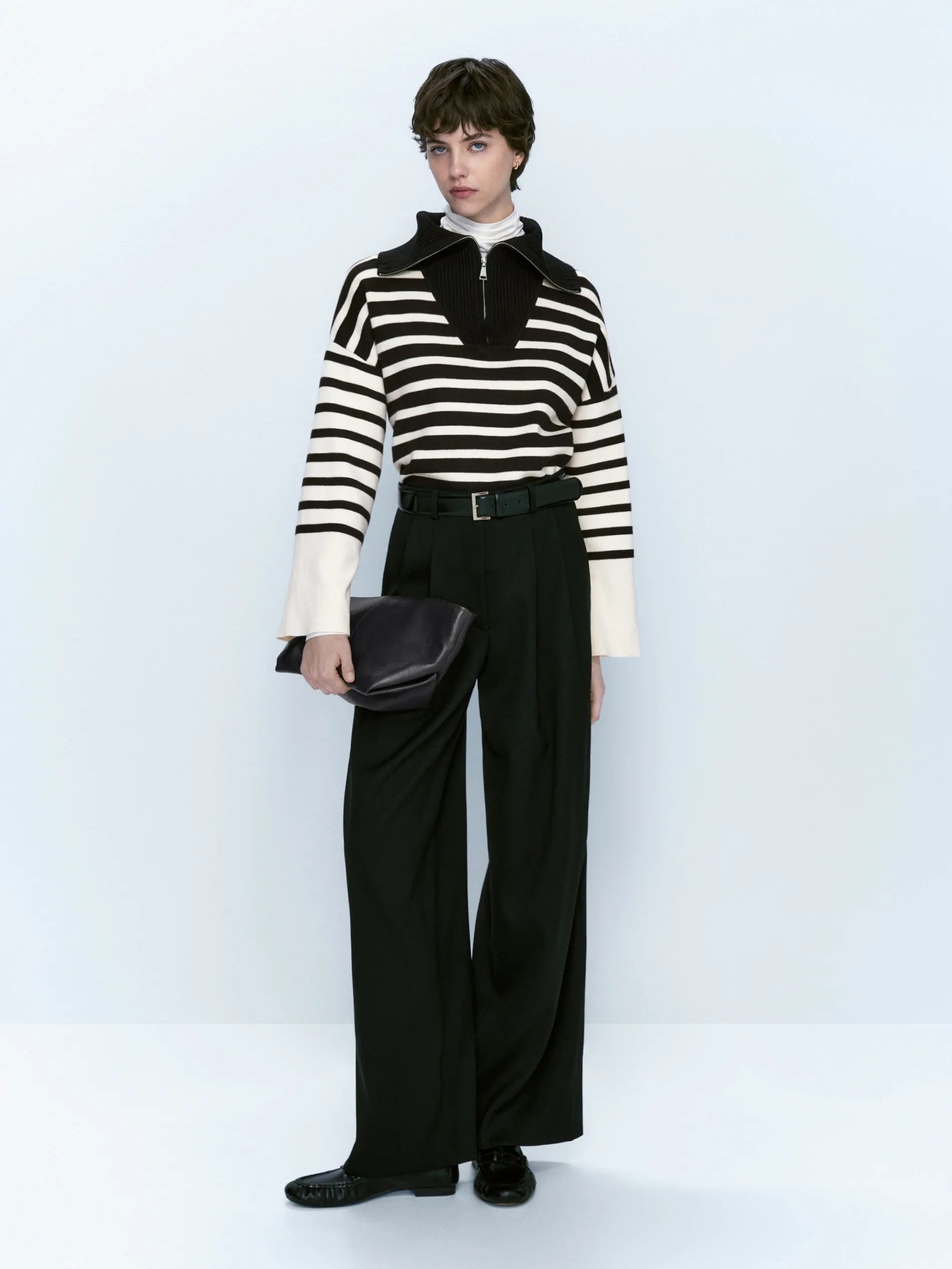 Retro Ethereal Striped Patchwork Turtleneck Sweater