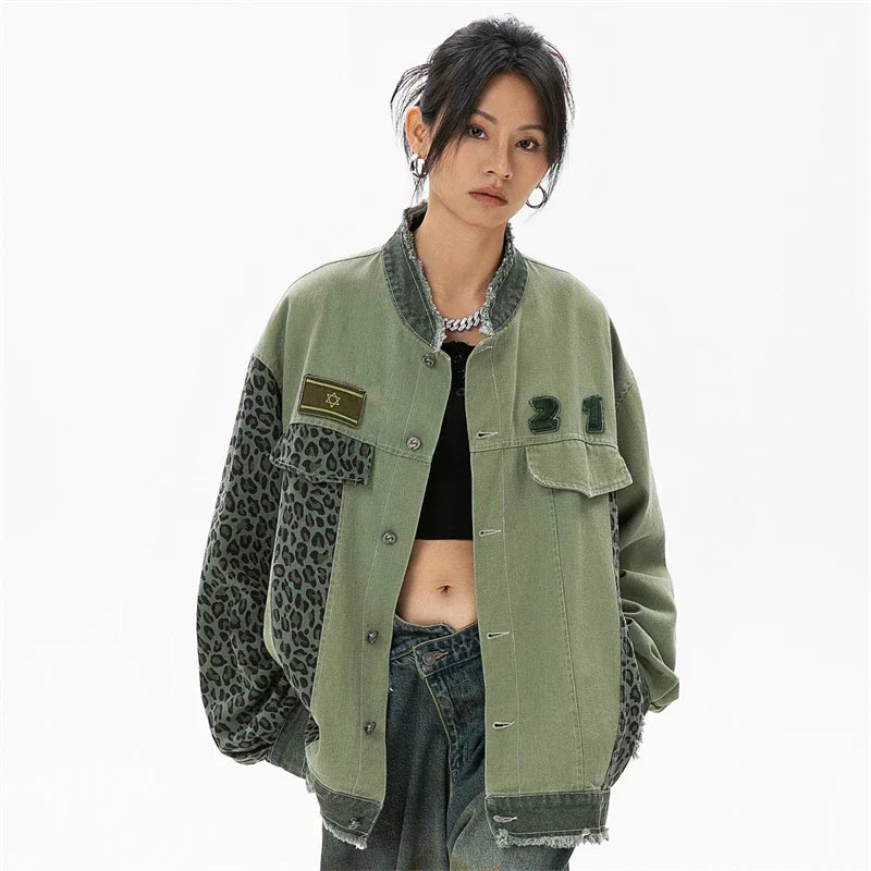 Luxury Green Patchwork Denim Jacket