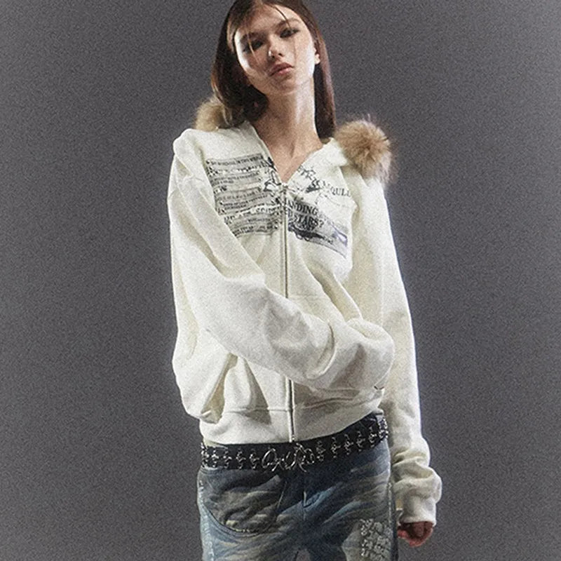 Vintage Grunge Aesthetic Fur Coat Jacket