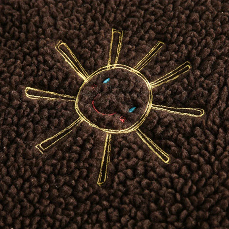 Embroidered Fleece Button-Up Jacket