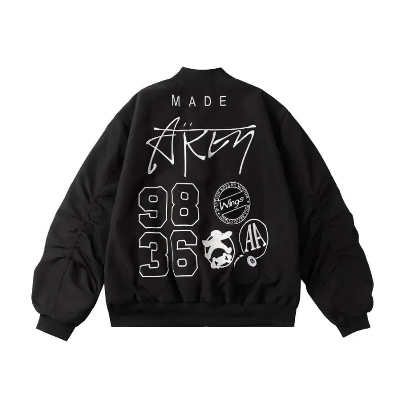 Men Black Hip Hop Vintage Embroidered Pilot Jacket