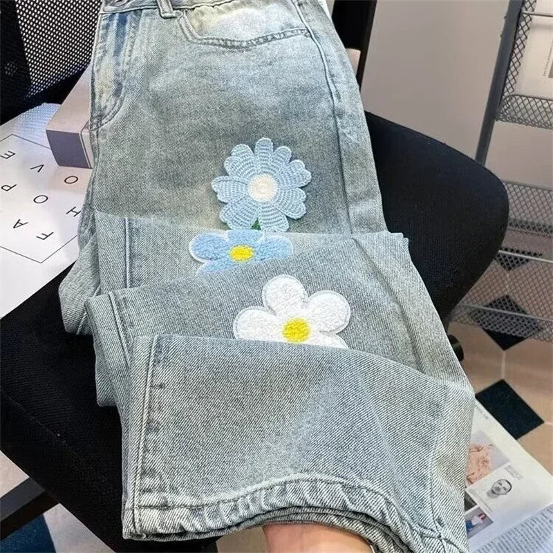 Retro Flower Embroidered Jeans