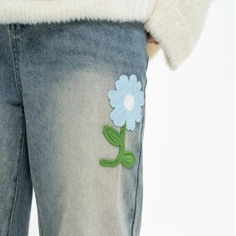 Retro Flower Embroidered Jeans