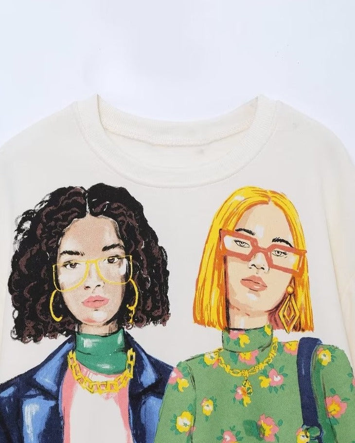 Girls Print Casual Fleece Sweatshirts