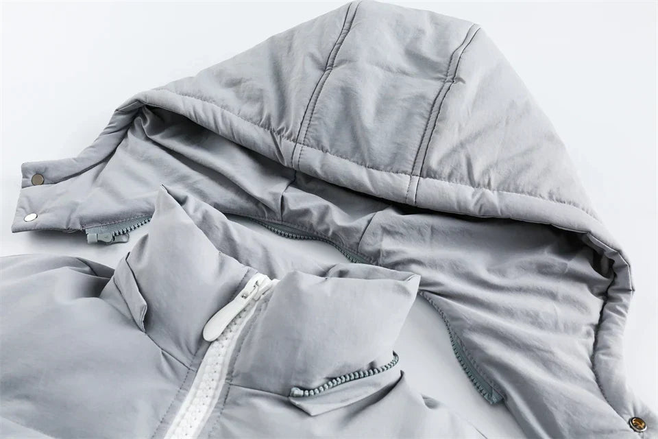 Solid Hooded Collar Puffer Jacket