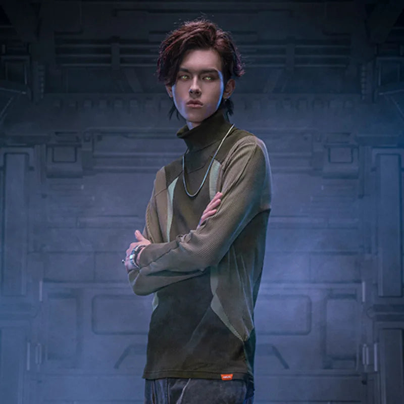 Slim Fit Punk Color Blocked Sweatshirt