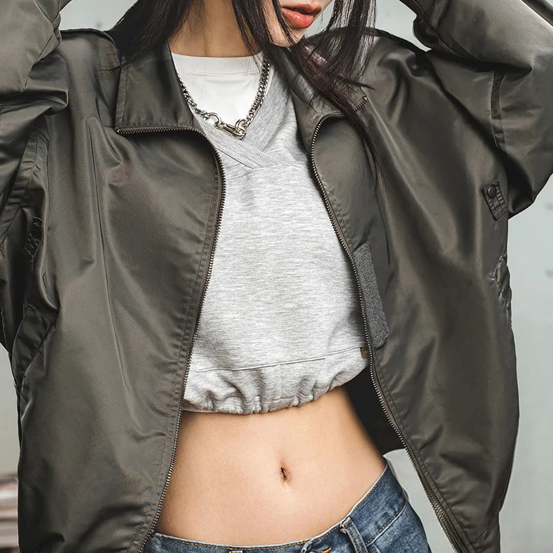 Retro Loose Fit Green Pilot Jacket