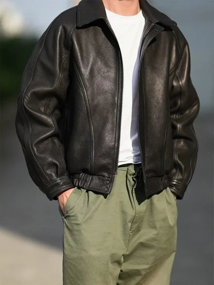 Luxury Black Leather Zipper Jacket Men