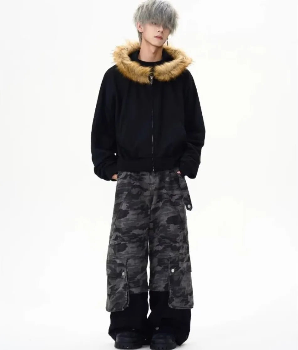 Autumn Japanese Edge Fur Collar Hoodied Sweatshirt
