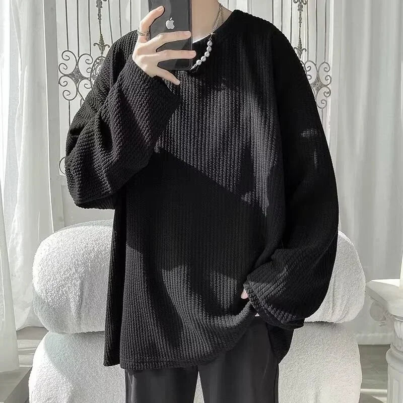 Men's Cool Solid Color Jacquard Waffle Casual Sweater