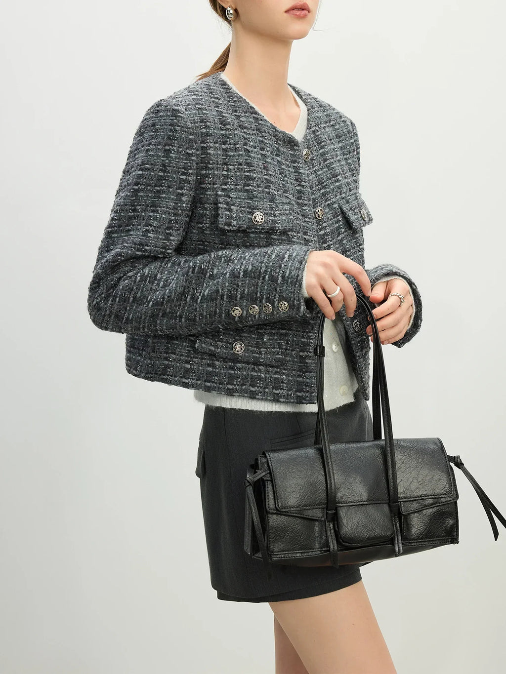 Women Elegant Gray Floral Gauze Cardigan