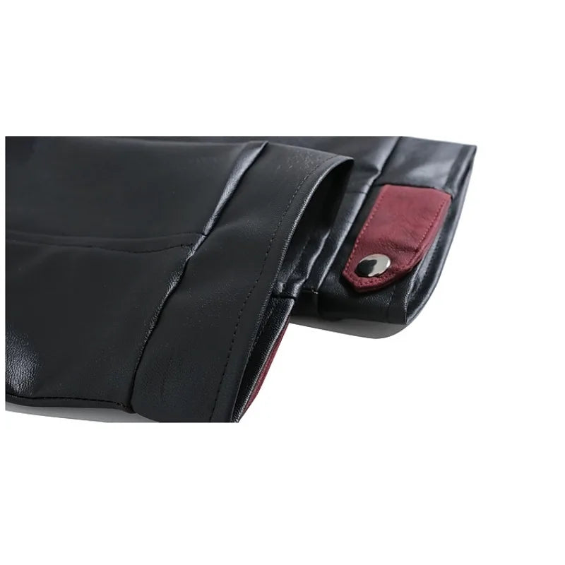 Vintage Patchwork Leather Jacket with Zipper